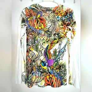 Next Era Couture (Size M) Multicolored Graffiti Embellished LS Top (NEW-NWT)
